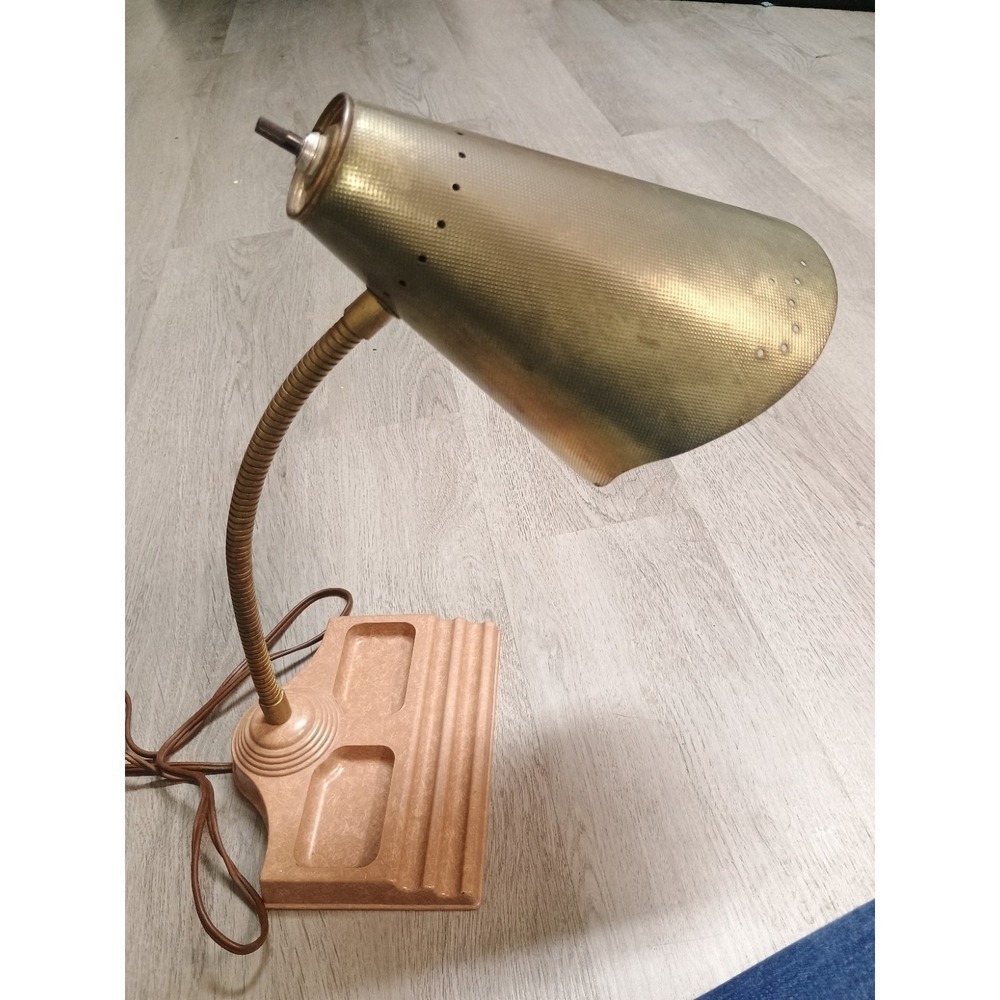 Vintage Mod Century Desk Lamp Organizer Tray Metal Shade